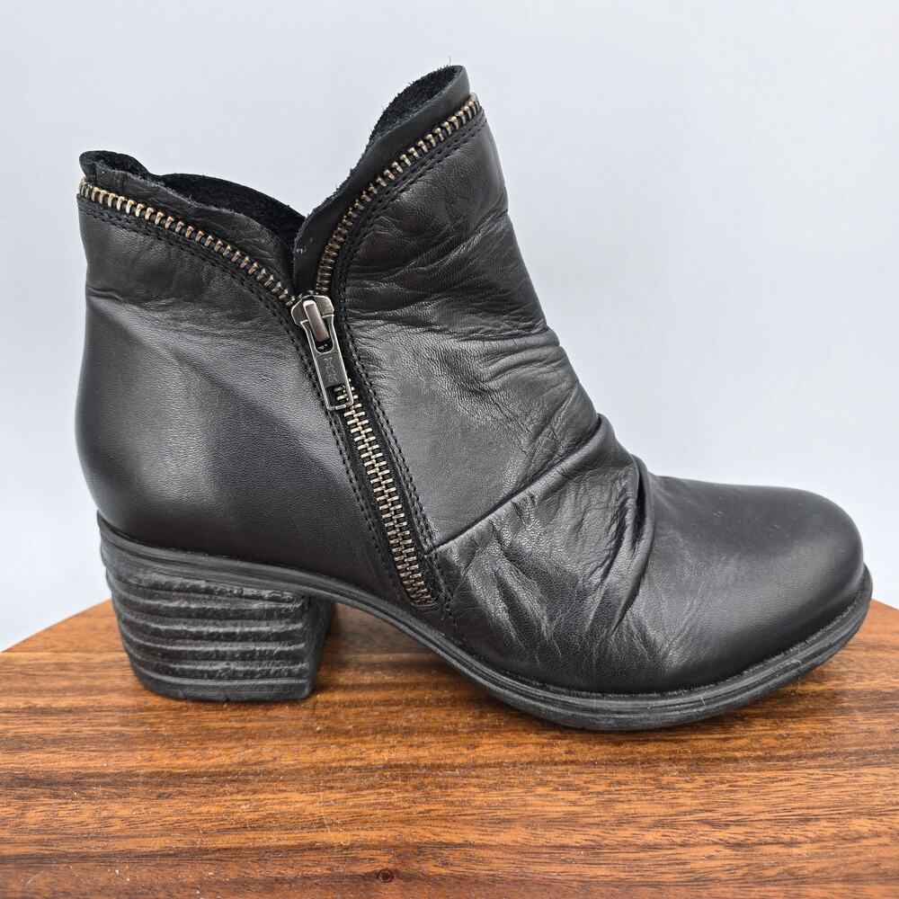Miz Mooz Boots Womens 6 36 Black Leather Grover Double Zip Heeled Ankle Booties
